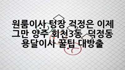 📦 원룸이사, 텅장 걱정은 이제 그만! 양주 회천3동 & 덕정동 용달이사 꿀팁 대방출 🍯
